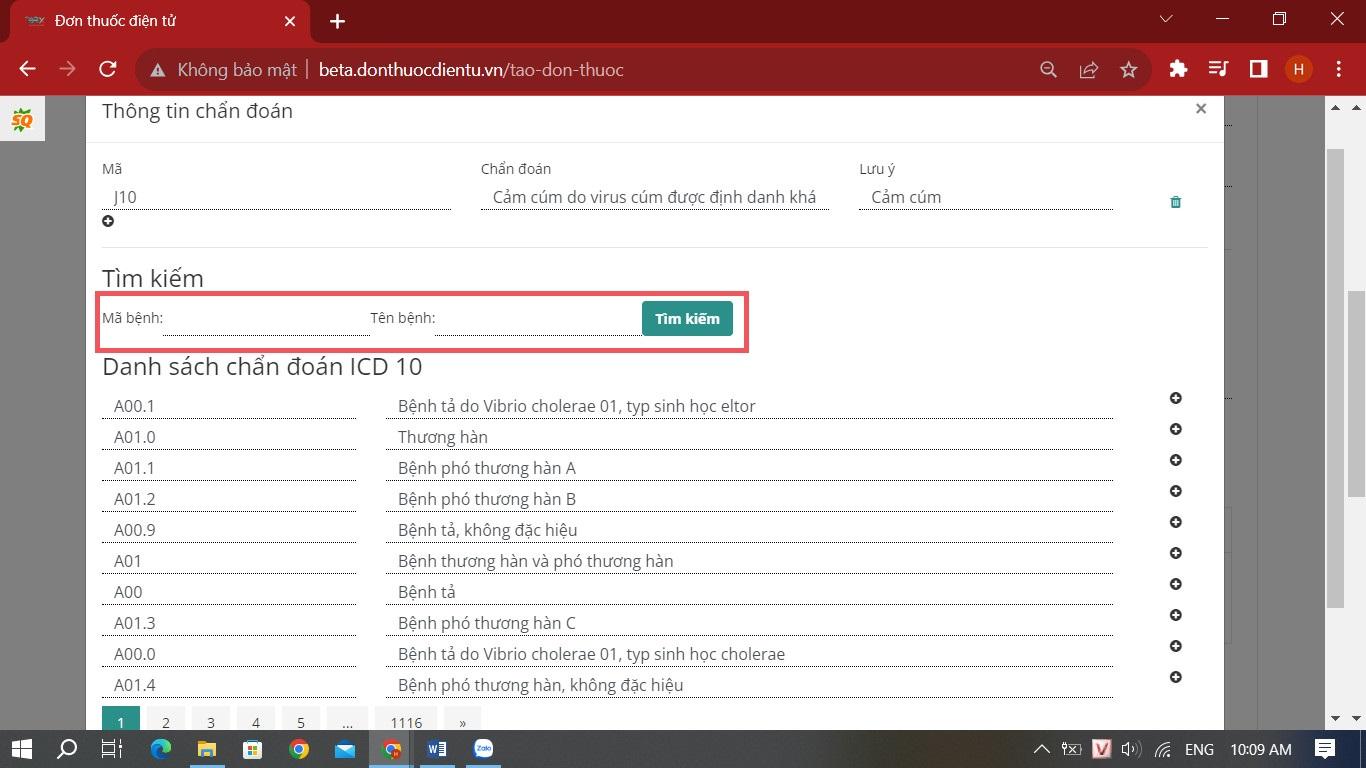 Chọn tên bệnh tại ICD10